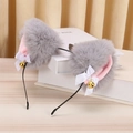 Cute grey plush cat ear headband with pink lining and golden bells for cosplay - Gray