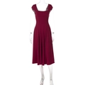 Detail of burgundy red midi dress showing square neckline and sleeveless slim fit structure - S / Burgundy