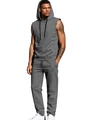 Men's dark grey sleeveless hoodie and sweatpants set with heather texture knit fabric - S / Gray