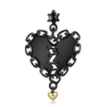 Collana cuore nero argento S925 con dettagli a catena e piccolo ciondolo a cuore d'oro - Solo Ciondolo (Senza Catena) / Nero e Oro