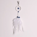 White dreamcatcher keychain with peacock feathers and blue evil eye beads decor - 9528W White With Keychain