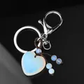 Handmade light blue heart crystal keychain with brown woven tassel and silver ring - Opal (Matching Beads)