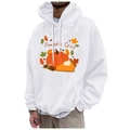 White fleece hoodie with Pumpkin Spice pumpkin print, drawstring hood and pocket - S / White Pumpkin Spice (39)