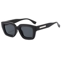 Retro small square black sunglasses with thick frames and silver metal temple accents - Glossy Black Frame Grey Lens