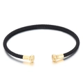 Minimalist black braided cord C-shape cuff bracelet with gold-tone metal ends - Black (KB167458-QY)