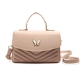 Elegante bolso bandolera de cuero PU albaricoque con cierre de mariposa y costuras en V - Caqui