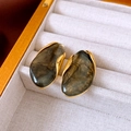 Irregular resin earrings with gold metal frame displayed in a premium wooden jewelry box - Gold Grey Retro Irregular Style (69#)