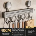 Barra da cucina in alluminio spaziale con 8 ganci e montaggio a ventosa argento - Stile a barra singola / 8 Ganci-40CM / Canna Di Fucile
