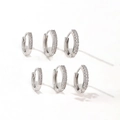 Three-pair set of silver hoop earrings with cubic zirconia in small to large sizes - 6Pcs Set (3 Pairs) / Silver