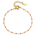Bohemian gold stainless steel bead bracelet featuring red enamel oval accents and lobster clasp - Gold Red