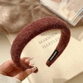 Padded brick red velvet headband with handmade label for elegant autumn hair styling - Dark Red Terry