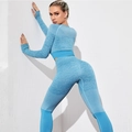 Set yoga senza cuciture con top a maniche lunghe e leggings a vita alta in blu mélange - S / Blu
