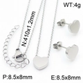 Schmuckset aus silbernem Edelstahl mit Herz-Halskette und Ohrsteckern - Stahl 2-Teiliges Set (KS199052-K)