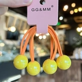 Elastic orange hair ties set with yellow round beads for ponytail styling - Yellow