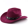 Detail of dark red western cowboy hat featuring black leather belt with silver star studs - M (56-58cm) / Burgundy