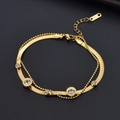 Double-layer gold stainless steel bracelet with snake chain and round cubic zirconia - M509 Gold Bracelet (17+4cm)