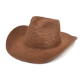 Classic brown woven straw cowboy hat with wide upturned brim and pinched crown - M(56-58cm) / Coffee