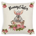 Easter rabbit in a pink teacup square linen pillow cover for seasonal home decor - Zl2002064-23 / 45*45cm Cover Only