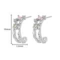 Detailed view of silver wave earrings with floral patterns and colorful gemstones - E4217P-Silver Rose Vine