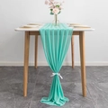 Elegant lake green chiffon table runner with white ribbon tie for modern table decor - 72*304cm / Teal Blue