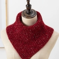 Winter chunky knit neck warmer in dark red with white speckled texture for women - Burgundy