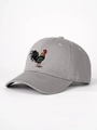 Close-up of a grey baseball cap featuring detailed colorful rooster embroidery on cotton - Gray
