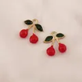 Alloy cherry pendant with red enamel finish and gold metal loop for DIY jewelry making - BK1500# Cherry