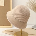 Minimalist beige knitted cloche hat for women in premium ribbed texture on gold stand - M (56-58cm) / Beige