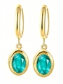 Elegant gold drop earrings featuring oval-cut green zircon stones in a vintage style - Sky Blue