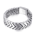 Men's silver V-shaped stainless steel snake bone chain bracelet on white background - Steel Color (KB23391-D)