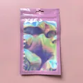 Pink holographic resealable packaging bag with window and hanging hole for jewelry - 9*12cm Pink