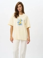 Damen-T-Shirt aus Baumwolle mit Zitronen-Print in Cremegelb und lockerem Schnitt - S / Aprikose