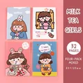 Set of 4 cute cartoon mini notebooks for students, 85x120mm portable 32-page journals - Milk Tea Girl