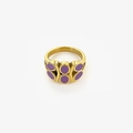 Gold stainless steel ring with oval purple enamel insets for a vintage luxury look - US 8 / Purple