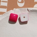 Macro shot of macaron colored square resin beads with center holes for DIY jewelry - Rose Red Square