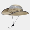 Close-up of waterproof outdoor sun hat with breathable mesh and windproof chin strap - Khaki