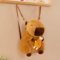 Capybara plush backpack in brown with adjustable straps and fried chicken charm accessory - Capybara with Chicken Leg / 35cm