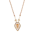 Tarot-style Fatima Hand pendant necklace with white enamel and colorful woven cord strap - Orange Necklace Style
