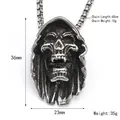 Collana con ciondolo a teschio gotico in acciaio inossidabile vintage con dimensioni - Ciondolo Mietitore in argento invecchiato retrò (Con catena) (E0503)