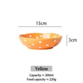 Yellow ceramic pet bowl with white polka dots, 15cm shallow dish for cats and dogs - Single Yellow Mushroom Bowl (Flat)