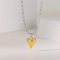 French style gold heart pendant on silver bead chain necklace for women - Mixed Color Heart Necklace / Multicolor