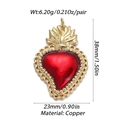 Gold-plated copper earring with a red heart pendant and ornate crown top design - Ysn035-04 / 18K Gold
