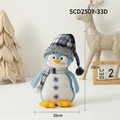 Blue Christmas penguin plush toy wearing a checkered hat and scarf, 33cm festive ornament - Short-legged Standing Penguin (Sleeping Hat)