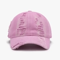 Pink washed cotton baseball cap with vintage distressed ripped holes and retro street style - Pink