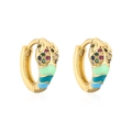 Mini pendientes de serpiente bañados en oro 18K con circonitas y esmalte - 42702/Esmalte Degradado Verde Menta Azul