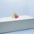 Cute crystal bear set rings in gold finish with red and yellow heart patterns - Ring / Yellow Pink