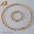 Golden 11mm wide stainless steel OT buckle chain necklace and bracelet jewelry set - Bracelet 21cm / 11mm / Gold