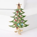 Spilla albero di Natale in lega dorata con smalto verde e strass colorati brillanti - Verde