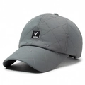 Quilted gray baseball cap featuring diamond stitching and embroidered bird logo patterns - Adjustable / Gray