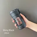 Botella de agua portátil de 240ml en vidrio negro estelar con correa de silicona - 240ml / Negro Estrellado